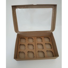 Коробка з крафта на 12 капкейків із вікном квадрат, 354*241*90мм