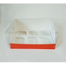 Коробка "Акваріум" на 6 капкейків червона, 240*180*110мм