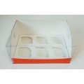 Коробка "Акваріум" на 6 капкейків червона, 240*180*110мм