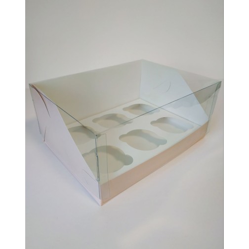 Коробка "Акваріум" на 6 капкейків пудра, 240*180*110мм