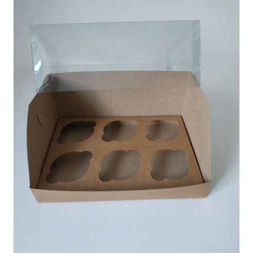 Коробка "Акваріум" на 6 капкейків крафт, 240*180*110мм