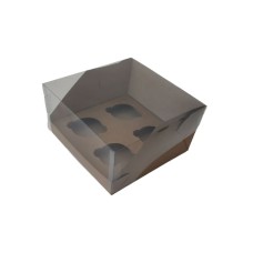 Коробка "Акваріум" на 4 капкейки, крафт, 200*200*110мм