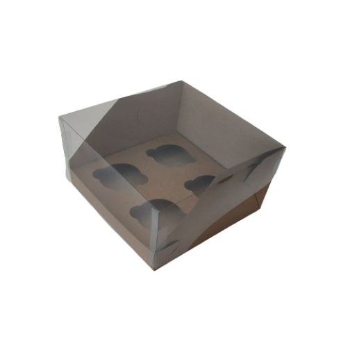 Коробка "Акваріум" на 4 капкейки, крафт, 200*200*110мм