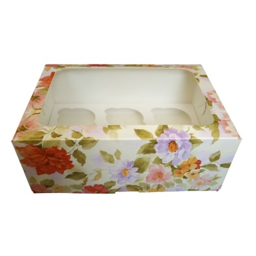 Картонна коробка на 6 капкейків "Півонія" з квадратним вікном, 240*180*90мм