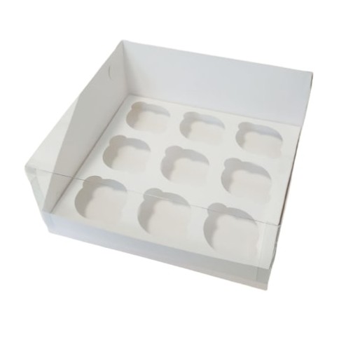 Коробка "Акваріум" на 9 капкейків біла, 250*240*110мм