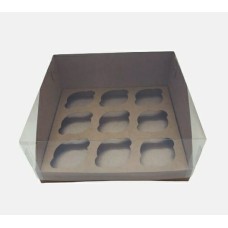 Коробка "Акваріум" на 9 капкейків крафт, 250*240*110мм