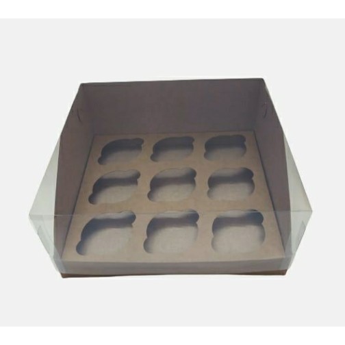 Коробка "Акваріум" на 9 капкейків крафт, 250*240*110мм