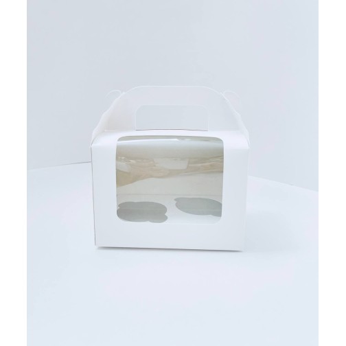 Коробка на 2 капкейки, біла, вікно з прозорою плівкою, 160*110*110мм