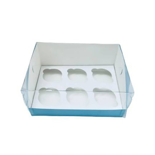 Коробка "Акваріум" на 6 капкейків блакитна, 240*180*110мм