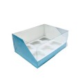 Коробка "Акваріум" на 6 капкейків блакитна, 240*180*110мм
