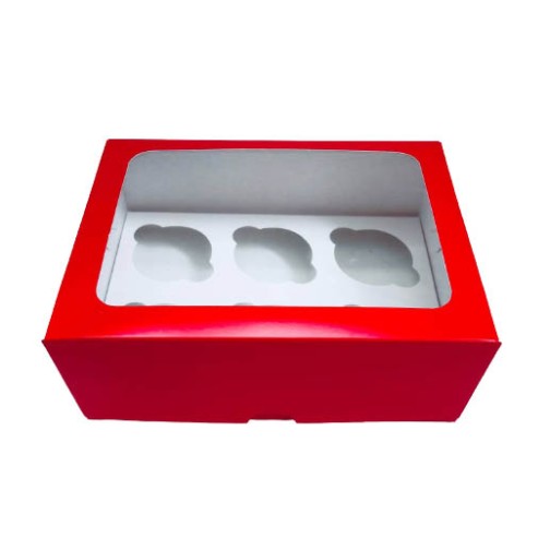 Коробка на 6 капкейків "Червона" з прямим вікном. 240*180*90мм