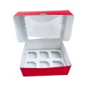 Коробка на 6 капкейків "Червона" з прямим вікном. 240*180*90мм