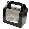 Коробка на 2 капкейки, чорна, вікно з прозорою плівкою, 160*110*110мм