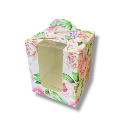 Коробка на 1 капкейк "Квіти Півонія" з вікном, 90*90*110мм