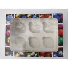 Коробка на 6 капкейків "Новорічні іграшки", 240*180*90мм