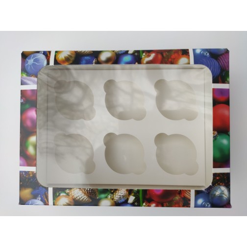 Коробка на 6 капкейків "Новорічні іграшки", 240*180*90мм