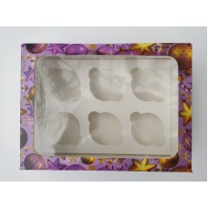 Коробка на 6 капкейків "Новорічна бузкова", 240*180*90