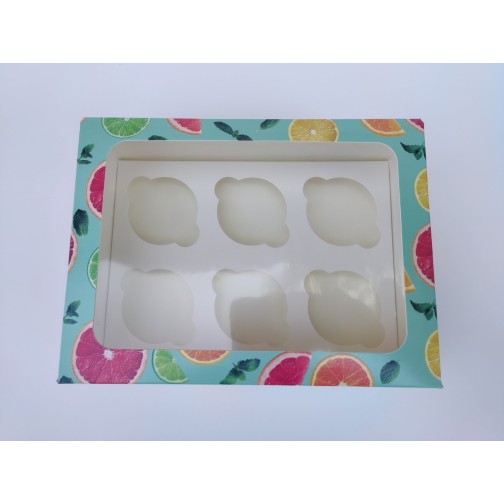 Коробка "Цитрусові" на 6 капкейків, прямокутне вікно, 240*180*90