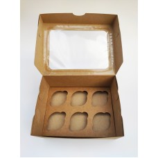 Коробка на 6 капкейків із крафта з вікном, 240*180*110мм