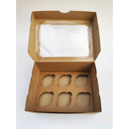 Коробка на 6 капкейків із крафта з вікном, 240*180*110мм