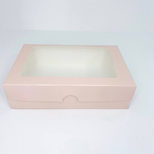 Коробка для макаронс, еклерів, зефіру з вікном, пудрова, 225*150*60
