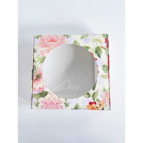 Коробка для макаронс, пряників "Півонія" з круглим віконцем, 150*150*50