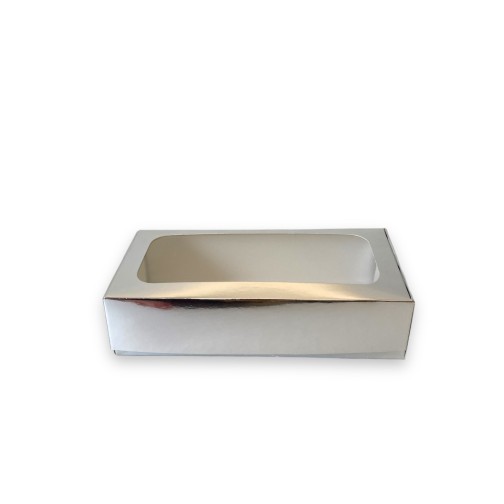 Коробка для макаронс з вікном, срібло, 200*100*50