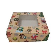 Коробка "Новорічна" з віконцем для пряників, макаронс, еклерів, 150*150*50