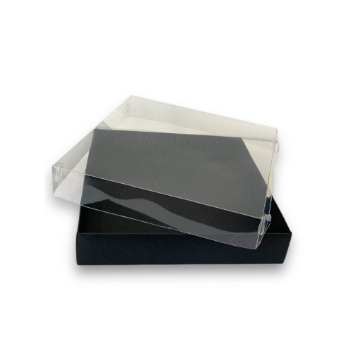 Коробка чорна для пряників, сувенірів, біжутерії з пластиковою кришкою, 150*150*35