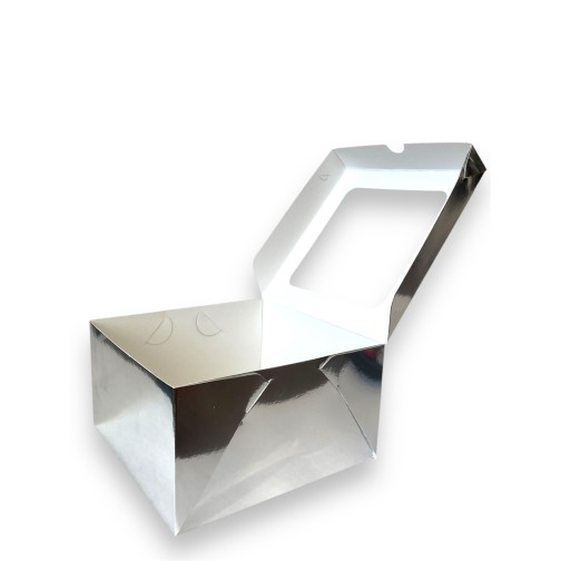 Коробка з вікном "Срібло" для бенто-тортів, кексів, 160*160*90мм