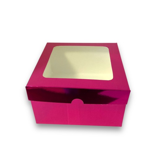Коробка з вікном "Фуксія" для тортів, бенто-тортів, тістечок, капкейків, 160*160*90мм