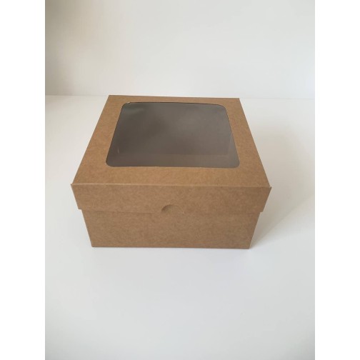 Коробка з вікном "Крафт" для бенто-тортів, кексів, 160*160*90мм