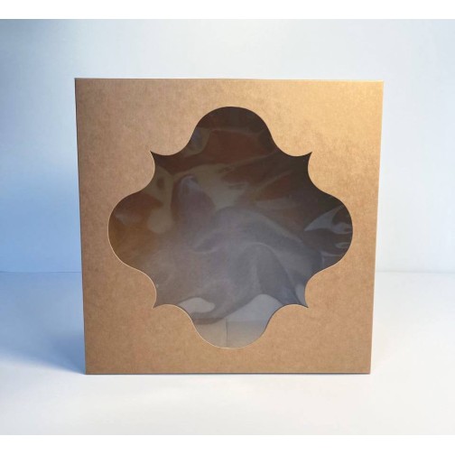 Картонна упаковка для торта з вікном, крафт, 300*300*150