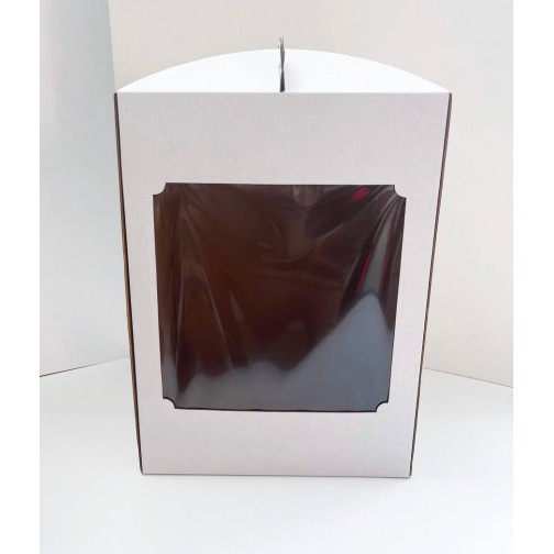 Коробка для торта біла із мікрогофри з квадратним вікном, 300*300*400мм