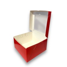 Коробка з вікном "Червона" для бенто-тортів, кексів, сувенірів, 160*160*90мм