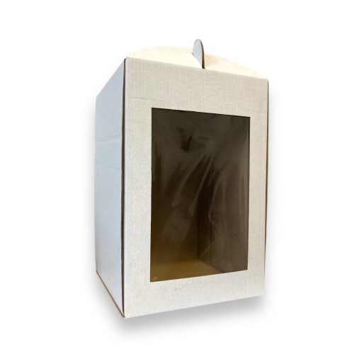 Коробка для торта біла із мікрогофри з прямокутним вікном, 200*200*300мм