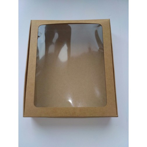 Коробка для макаронс, еклерів, пряників "Крафт" із вікном, 240*200*50