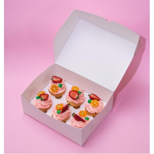 Картонна упаковка на 6 капкейків біла, без вікна, 240*180*90